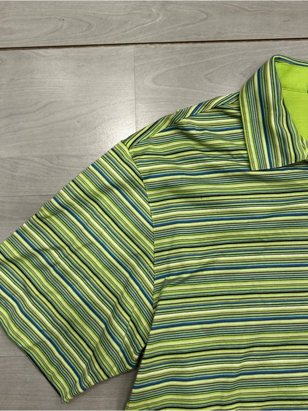 Nike Tiger Woods Polo Shirt Mens XL Green Striped Golf FIT DRY - Picture 4 of 9